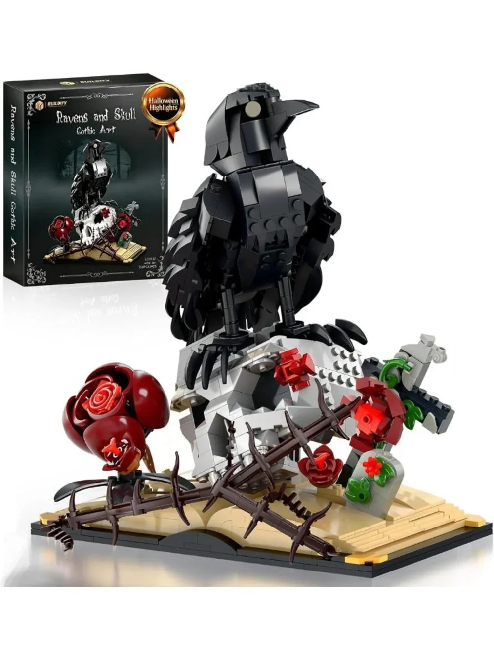 Gothic Skull & Raven Building Set - Unique Table Decor, Halloween Gift, 758 PCS